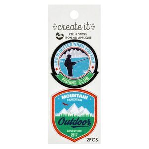 Create It Fishing Club Mountain Outdoor Peel & Stick Iron On Patches (2pcs) 1.7"